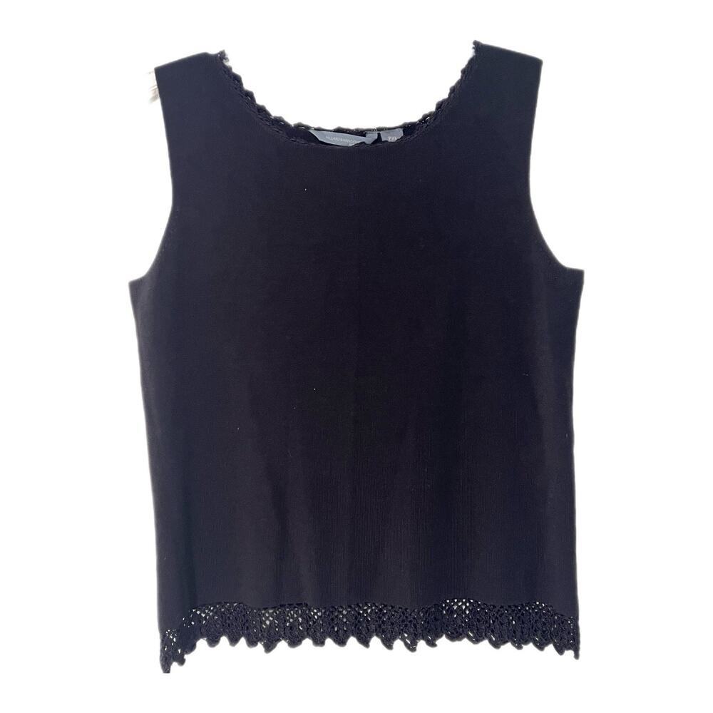 Hillard & Hanson Womens Top Tank Black XL Petite Knit Crochet Dressy Stretch